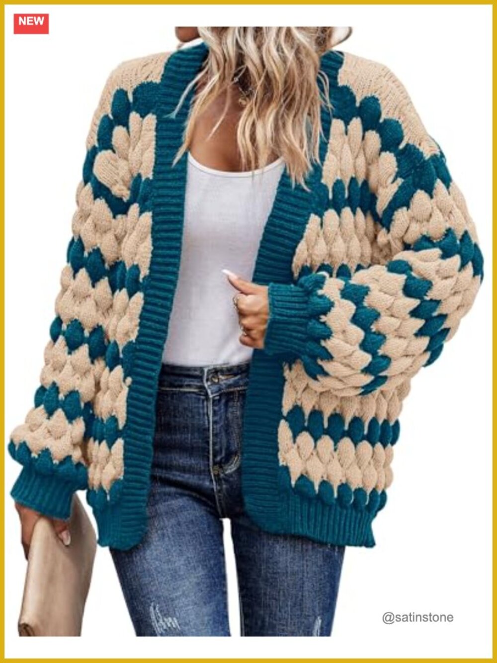 Womens Open Front Chunky Cable Knit Cardigan Lantern Sleeve Oversized Sweater